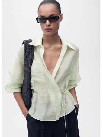 MANGO - Lyocell Wrap Shirt With Bow Closure TURQUOISE - AQUA