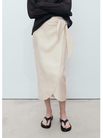 MANGO - Linen Sarong Skirt LIGHT BEIGE