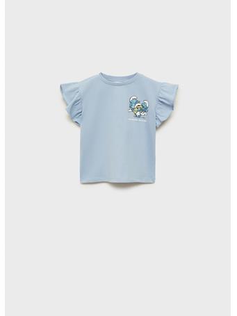 MANGO - Smurfs Frilly T-shirt MED BLUE