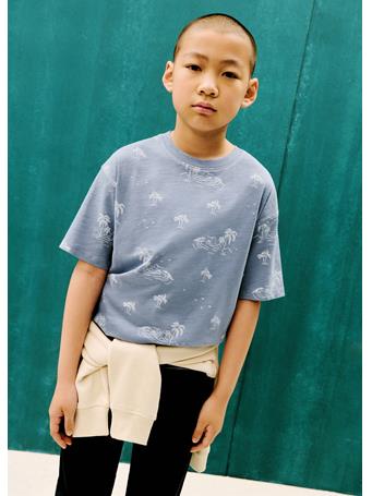 MANGO - Palm Print T-shirt MED BLUE