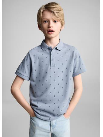 MANGO - Printed Cotton Polo Shirt MED BLUE