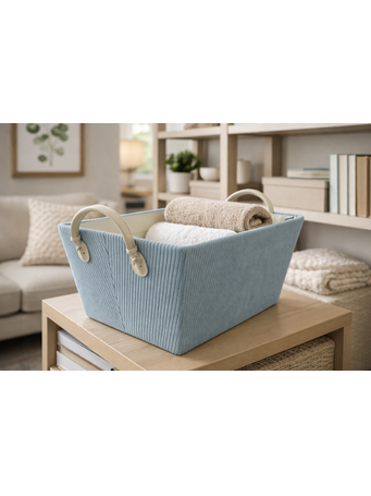 MARINER HOME - Corduroy Basket with Handles BLUE