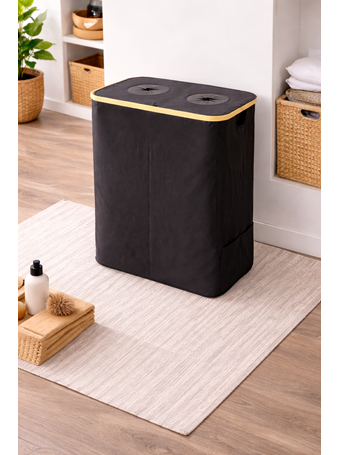 TOWNHOUSE - Bamboo Rib Hamper Two Removeable Bags BLACK