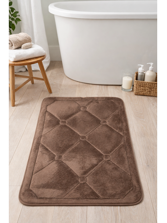 TOWNHOME - Memory Foam Bath Mat Button Tuck Pattern BROWN