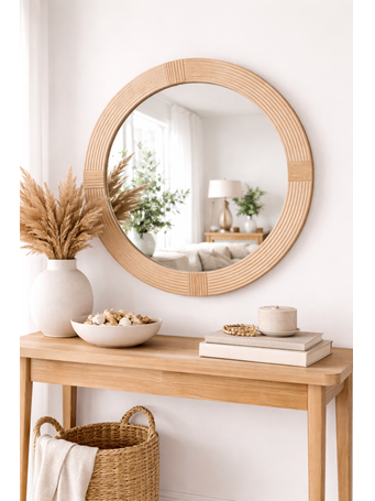 MARINER HOME - Round Carved Striped Mirror NATURAL