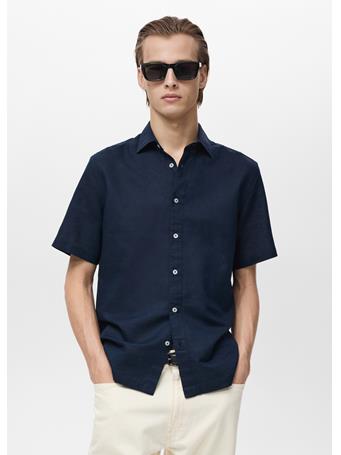 MANGO - Short Sleeve Linen-blend Shirt NAVY
