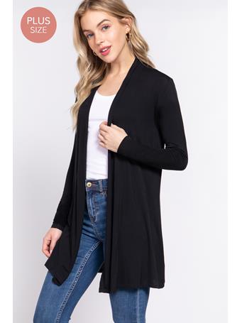 ACTIVE BASIC - Long Sleeve Front Opening Long Cardigan BLACK