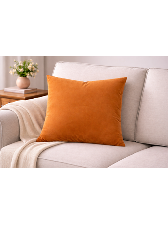 MARINER HOME - Velour Plush Solid Cushion AUTUMN ORANGE