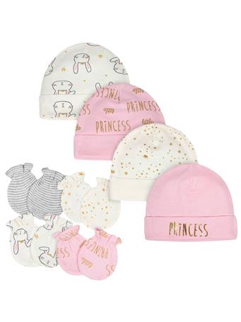 GERBER CHILDRENSWEAR - 8-Piece Baby Girls Princess Caps and Mittens Bundle MULTI