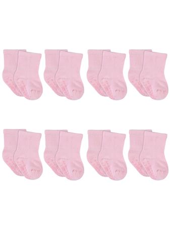 GERBER CHILDRENSWEAR - 8-Pack Baby & Toddler Light Pink Wiggle Proof Jersey Crew Socks PINK