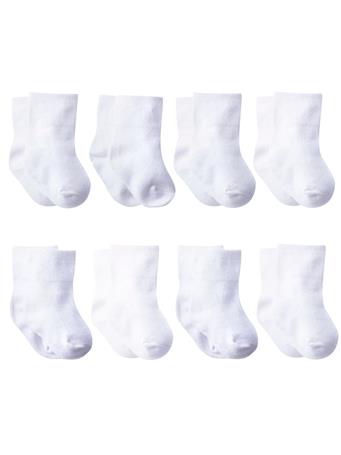 GERBER CHILDRENSWEAR - 8-pack White Jersey Wiggle Proof Crew Sock WHITE