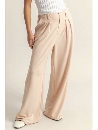 DOUBLE ZERO - Waffle Knit High Wide Leg Pants DUSTY PINK