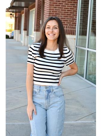 DOUBLE ZERO - Striped Spring Sweater Top BLACK/CREAM