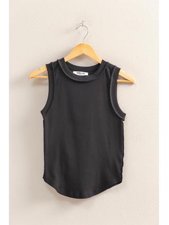 DOUBLE ZERO - Round Neck Ribbed Tank Top BLACK