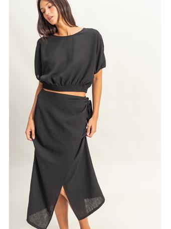DOUBLE ZERO - High Waist Crinkle Woven Maxi Skirt BLACK