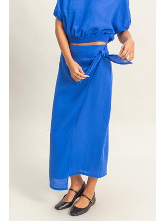 DOUBLE ZERO - High Waist Crinkle Woven Maxi Skirt COBALT