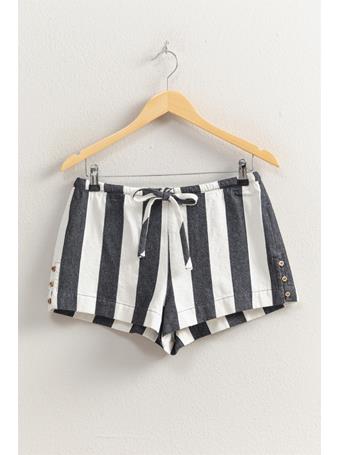 DOUBLE ZERO - Striped Elasticized Waist Shorts BLACK/CREAM