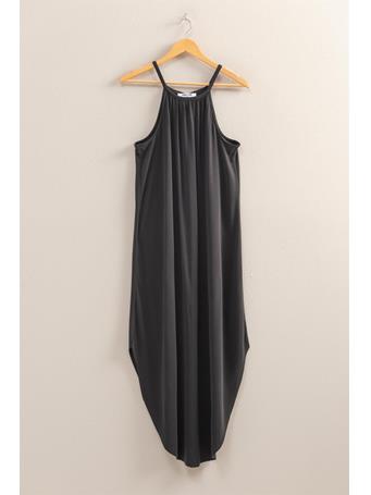 DOUBLE ZERO - Halter Neck Asymmetrical Midi Dress BLACK