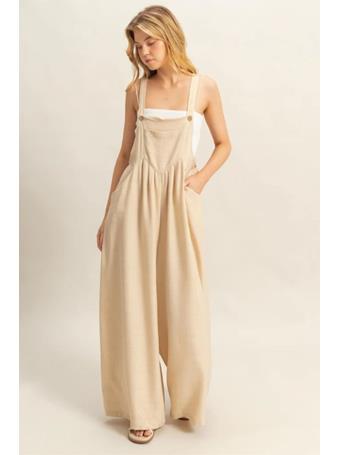 HYFVE - Gathered Waist Wide Leg Overalls OATMEAL