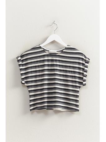 HYFIVE - Striped Short Sleeve Crop Knit Top BLACK