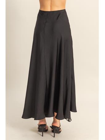 HYFIVE - Mixed Media Lace Detail Satin Maxi Skirt BLACK