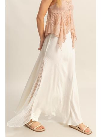 HYFIVE - Mixed Media Lace Detail Satin Maxi Skirt CREAM