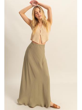 HYFIVE - Mixed Media Lace Detail Satin Maxi Skirt L.OLIVE