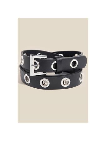 ANARCHY STREET - Simple Grommet Faux Leather Belt SILVER/BLACK
