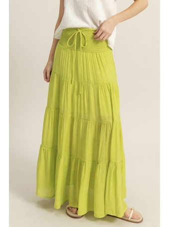 HYFVE - Smocked Waist Tiered Maxi Skirt LIME GREEN
