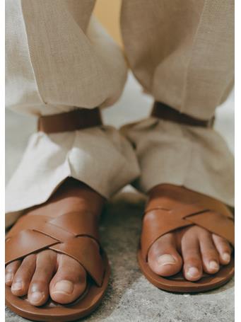 MANGO - Leather Sandals With Buckle Strap MEDIUM BROWN