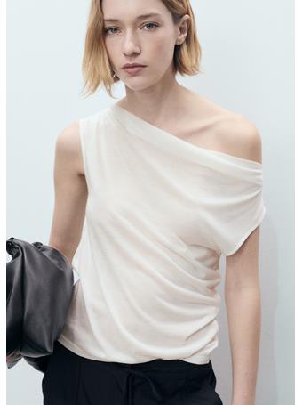 MANGO - Lyocell Top With Draped Neck NATURAL WHITE