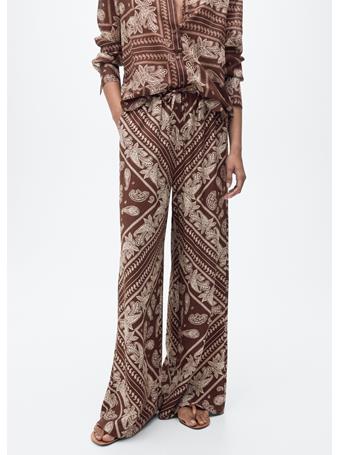 MANGO - Wideleg Paisley Trousers DARK BROWN