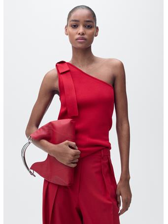 MANGO - Asymmetrical Knitted Top With Bow BRIGHT RED