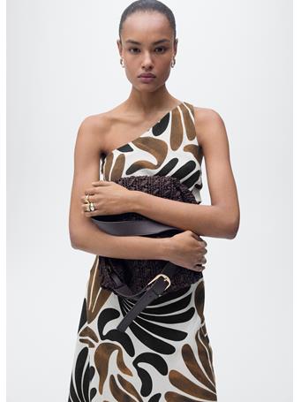 MANGO - Printed Dress With Asymmetrical Neck DARK BROWN