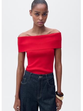 MANGO - Off-the-shoulder Knitted Top BRIGHT RED