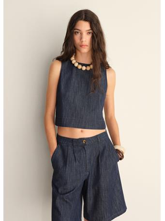 MANGO - Rinse-wash Denim Crop Top DARK BLUE