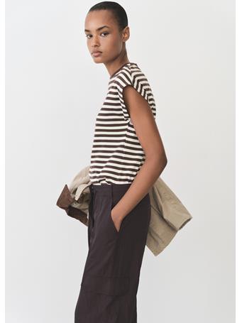 MANGO - Striped Short-sleeved T-shirt DARK BROWN