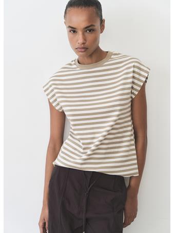 MANGO - Striped Short-sleeved T-shirt MEDIUM BEIGE
