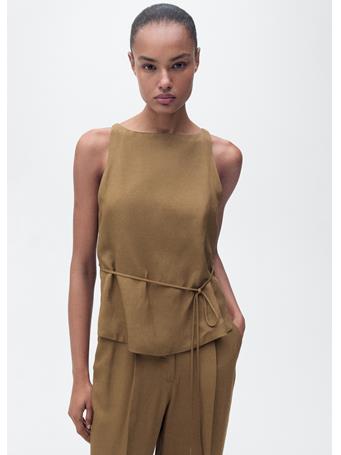 MANGO - Linen-blend Top With Bow MEDIUM GREEN