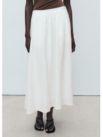 MANGO - Flared Linen Skirt WHITE