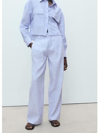 MANGO - Striped Linen-blend Trousers MEDIUM BLUE
