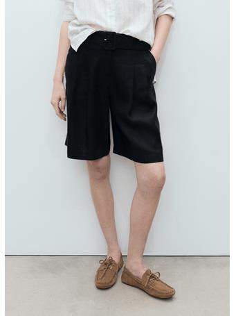 MANGO - Belt Linen-blend Bermuda Shorts BLACK