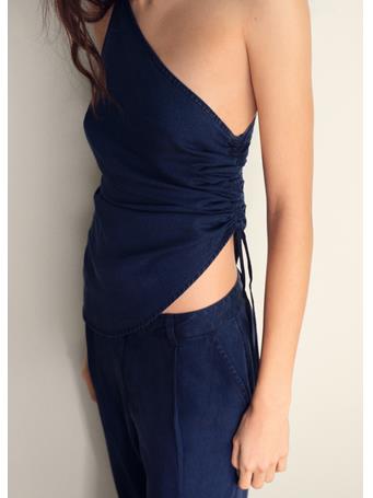 MANGO - Denim-effect Top With Gathered Side NAVY