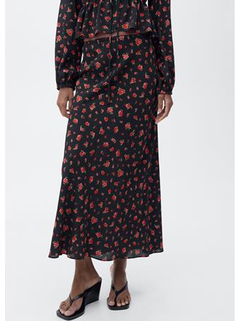 MANGO - Long Floral Flared Skirt BLACK