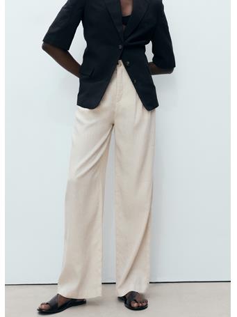 MANGO - Linen Trousers With Tortoiseshell Button LIGHT BEIGE