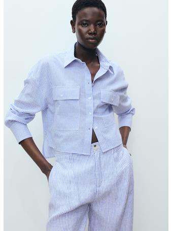 MANGO - Striped Cropped Shirt With Pockets MEDIUM BLUE