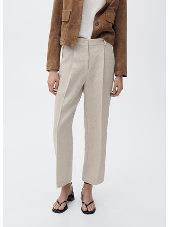 MANGO - Straight-fit Linen Trousers With Pleat Detail LIGHT BEIGE