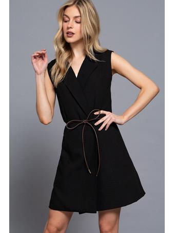 ACTIVE BASIC - Belted Linen Effect Long Vest BLACK