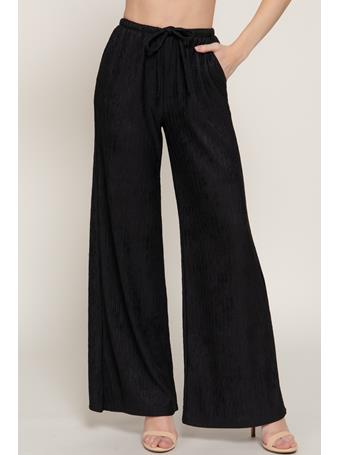 ACTIVE BASIC - Waistband Crinkle Knit Long Pants BLACK