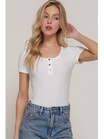 ACTIVE BASIC - Short Sleeve Snap Button Rib Bodysuit WHITE